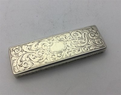 Lot 2313 - A Victorian Silver Snuff Box by Nathaniel Mills, Birmingham, 1840, oblong, the base and hinged...