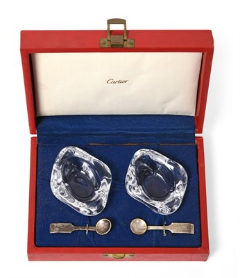 Lot 2314 - A Pair of Glass Salt-Cellars and a Pair of Silver-Plated Salt-Spoons, Retailed by Cartier, the...