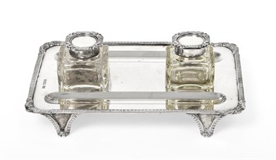 Lot 2324 - A George V Silver Inkstand, by Mappin and Webb, London, 1919, oblong and on four tapering feet,...