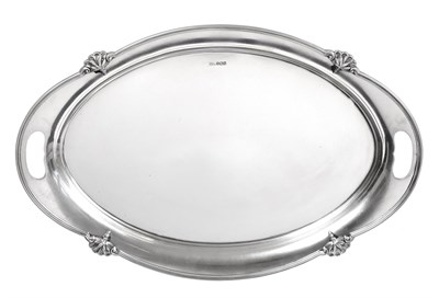 Lot 2341 - An Elizabeth II Silver Tray, by Walker and Hall, Sheffield, 1957, shaped oval and with integral...