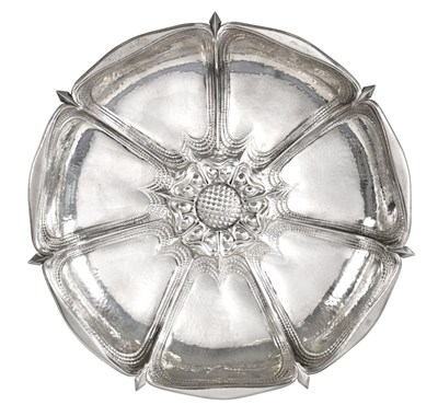 Lot 2343 - A George V Silver Centrepiece-Dish, by Omar Ramsden, London, 1930, in the form of a stylised...