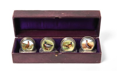 Lot 2356 - A Set of Four Edward VII Silver and Enamel Place-Card Holders, by Sampson Mordan and Co.,...