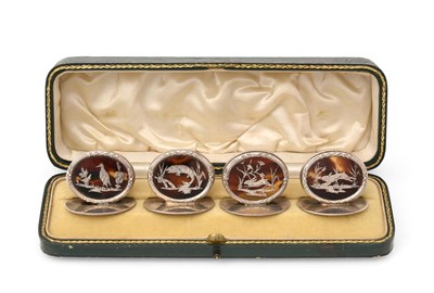 Lot 2362 - A Cased Set of Four George V Silver and Tortoiseshell Place-Card Holders, One by William...