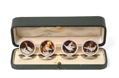 Lot 2364 - A Cased Set of Four Place-Card Tortoiseshell by Edward Souter Barnsley, Birmingham, 1914,...