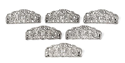 Lot 2366 - A Set of Six Victorian Silver Place-Card Holders, by Julius Rosenthal and Samuel Jacob, London,...