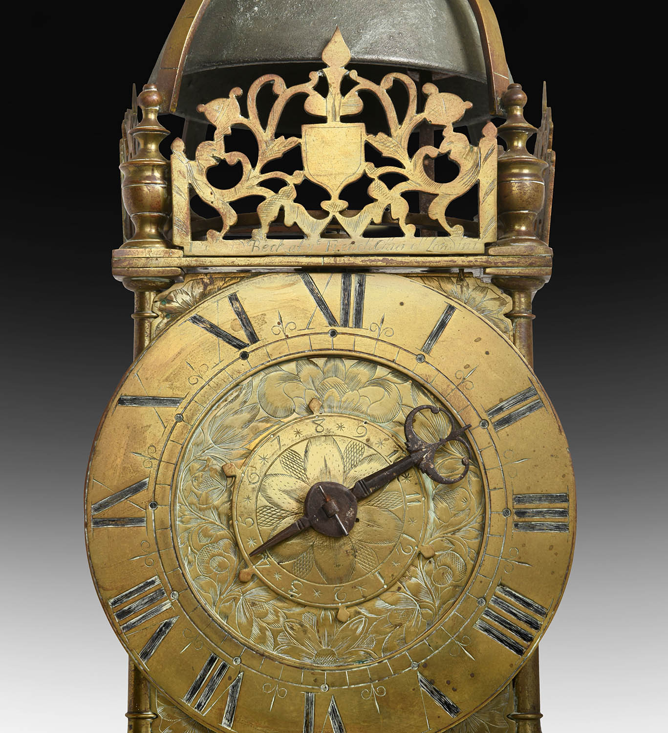 Lot 281 - A Rare and Early Brass Striking Lantern Clock, signed Richard Beck at Ye French Church,...