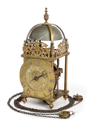 Lot 281 - A Rare and Early Brass Striking Lantern Clock, signed Richard Beck at Ye French Church,...