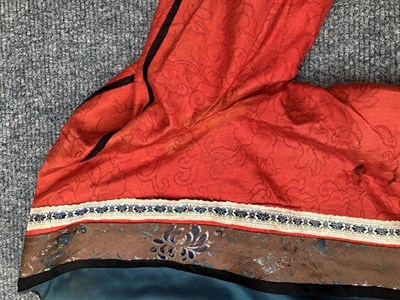 Lot 1034 - Eastern woven decorative panels, an Indian red cape with cream embroidery, striped silk scarf, red
