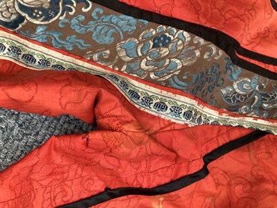 Lot 1034 - Eastern woven decorative panels, an Indian red cape with cream embroidery, striped silk scarf, red
