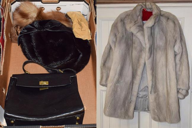 Lot 1071 - Northern export furs, Leeds grey mink fur jacket, two dark mink hats, a stole, black leather...