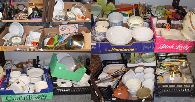 Lot 1083 - Various useful kitchenware's including serving plates, cheese domes, cooking knives, oven...