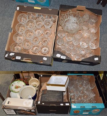 Lot 1093 - Five boxes including crystal drinking glasses, furs, ornamental items etc (qty)