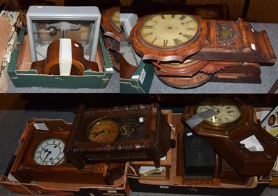 Lot 1105 - A New York drop dial office wall clock, other wall clocks, barograph, lab balances etc (qty)
