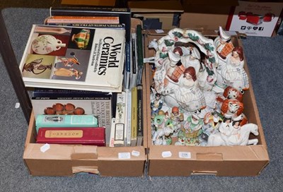 Lot 1106 - Two boxes one containing 19th century Staffordshire figures and Continental figures, the other...