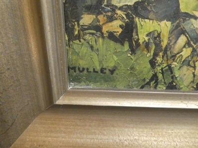 Lot 1137 - Mulley 20th century, Alpine mountain view, oil on board together with a shooting print, signed...