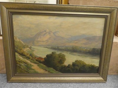 Lot 1137 - Mulley 20th century, Alpine mountain view, oil on board together with a shooting print, signed...