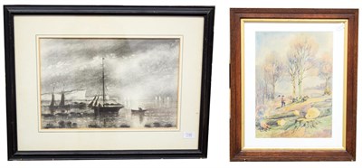 Lot 1140 - * W,MC... Boats before chalk cliffs Dieppe, indistinctly signed and inscribed verso, pastel,...