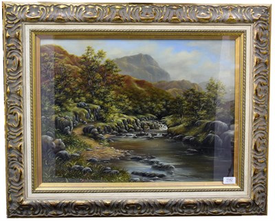 Lot 1142 - C. Whitefield, Contemporary river landscape, oil on canvas, 46cm by 60cm