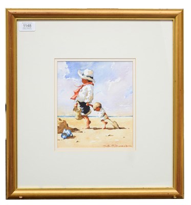 Lot 1148 - Bernard McDonald (b.1944) children at the beach, signed, watercolour, 20cm by 18cm   Artist's...