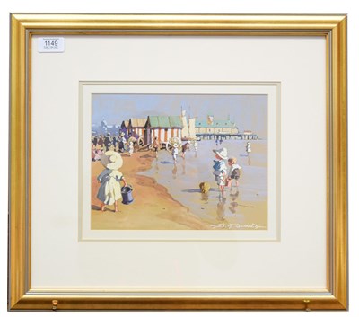 Lot 1149 - Bernard McDonald (b.1944) children playing in the shallow waters, signed, watercolour, 19.5cm...