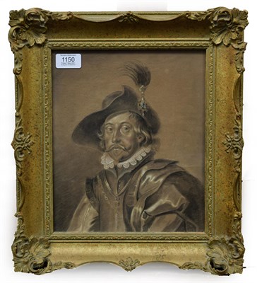 Lot 1150 - British School (19th century) Portrait of a musketeer, pencil and coloured chalks, 28cm by 23cm