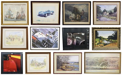 Lot 1161 - A mixed lot of car related posters and prints, naval prints, landscape prints and to include a...