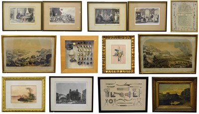Lot 1163 - A mixed lot of 19th and 20th century watercolours, oils and prints to include landscapes, still...