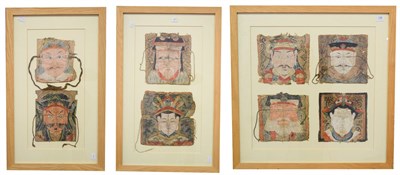 Lot 1164 - A collection of eight Chinese paper masks, probably 19th century, emperors and dignitaries hand...