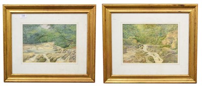Lot 1165 - Merton (20th century) waterfall in woodland, mixed media signed and dated 1919, together with...