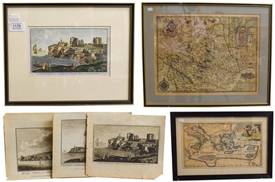 Lot 1176 - John Speede map of the Bishoprick and Citie of Durham; a framed print and five unframed prints...