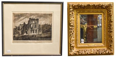 Lot 1178 - A French ornate gilt picture frame 32cm by 24.5cm and an engraving East view of Rievaulx abbey (2)