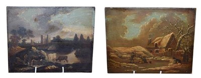 Lot 1190 - Dutch school style, figures in a winter landscape and another, oil on panels, 21cm by 27cm (2)