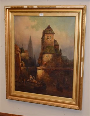 Lot 1202 - M. Fairbank, 19th/20th century, a European town view in the style of Boddington, signed and...