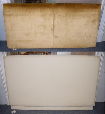 Lot 1230 - A modern four foot six headboard covered in mustard coloured fabric together with a taller...