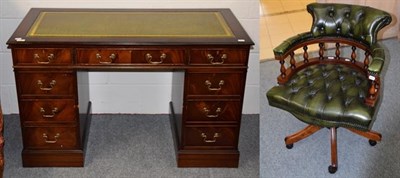 Lot 1270 - A 19th century style mahogany twin pedestal desk, green leather inset together with a Georgian...