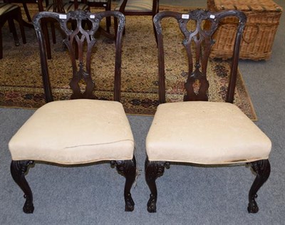 Lot 1282 - A pair of George III mahogany Chippendale style dining chairs (2)