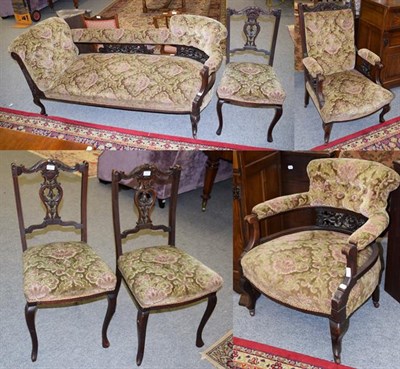 Lot 1286 - A Victorian six piece suite, comprising of a settee, three dining chairs and two armchairs (6)