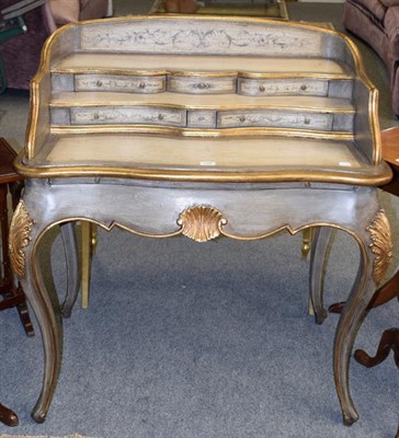 Lot 1296 - A reproduction Louis XV style French painted and parcel gilt dressing table with galleried...