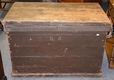 Lot 1300 - Victorian pine trunk, monogrammed, 109cm by 65cm by 76cm
