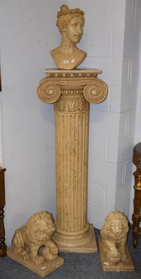 Lot 1302 - A large reproduction composition column, 150cm high together with a similar bust of a classical...