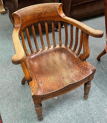 Lot 1326 - A 19th century oak High Wycombe armchair, stamped 1664/114, 67cm by 60cm by 77cm high
