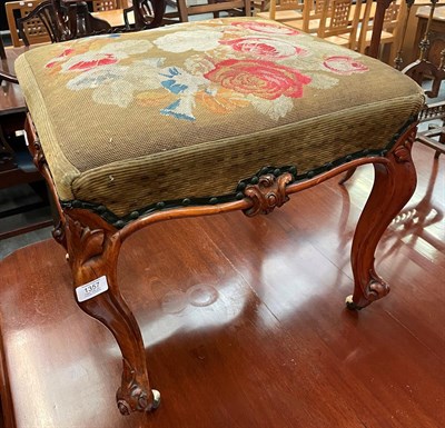 Lot 1357 - A Victorian mahogany stool with a woolwork floral decorated seat, 52cm by 50cm by 52cm high