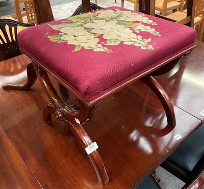 Lot 1362 - A Victorian mahogany stool with woolwork floral decorated stool, 46cm by 40cm by 42cm high