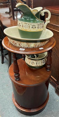 Lot 1368 - A 19th century mahogany circular washstand, 46cm by 82cm, together with wash jug, bowl, chamber pot