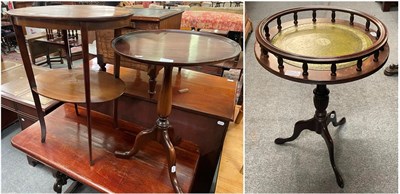 Lot 1403 - Reproduction furniture including a tripod table. two-tier and leather inset galleried table (3)Â Â