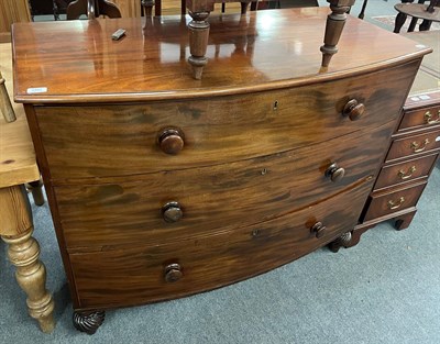 Lot 1407 - A Victorian mahogany bow-fronted three-height chest of drawers, 120cm by 62cm by 97cm