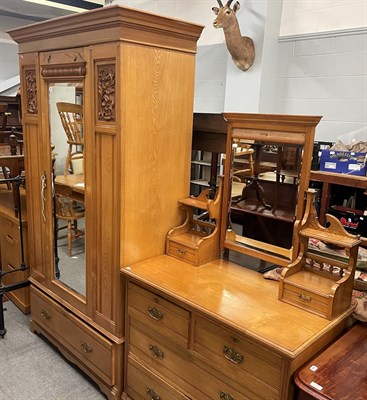 Lot 1417 - A Victorian satin walnut mirror-door wardrobe and dressing chest (2)