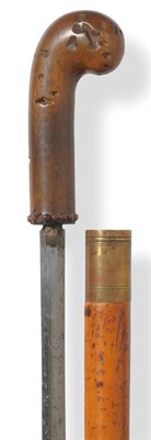 Lot 1158 - A Rhinoceros Horn Handled Walking Stick Sword, 19th century, the pistol grip handle with lower...