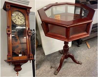 Lot 1429 - A Vienna style walnut wall clock and a reproduction bijouterie table (2)