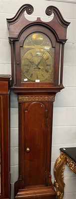 Lot 1432 - A George III oak cased eight-day longcase clock, with brass arched top dial, 259cm